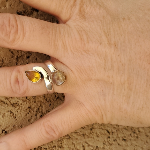 New Golden Rutile and Citrine Adjustable Silver Ring. - Picture 8 of 14